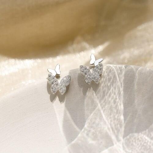 S925 Sterling Silver Diamond Jewelry Stud Earrings for Women 2020 Bowknot Gift Cute/Romantic Wedding Silver Earrings for Women