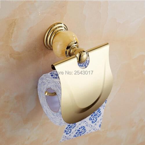 Bathroom Accessories Toilet Roll Paper Holder Tissue Box Golden Finished Wall Mounted Jade Roll Paper Holder Waterproof ZR2313