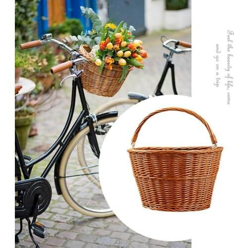 Bike Front Handlebar Mount Basket Bicycle Wicker Woven Vintage Storage Basket Handle Design