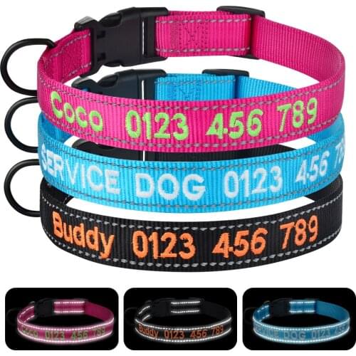 Embroidered Dog Collars Personalized Dog Collar Reflective Adjustable Nylon Pet Puppy Name Tag Large Durable Customized