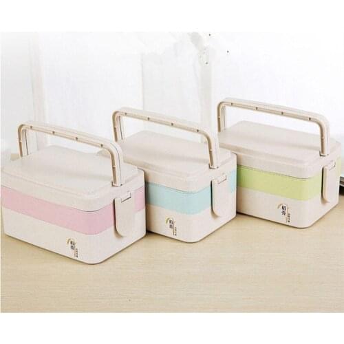 Japanese Bento Box Microwave Oven Wheat Lunch Box Kids School Food Storage Container With Spoon Tableware Portable Lunchbox Gift