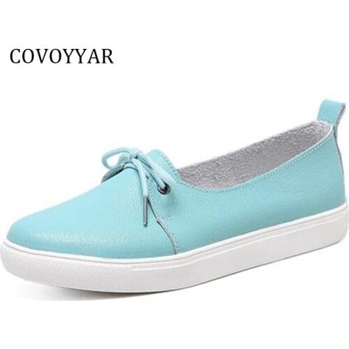 COVOYYAR 2019 Hot Women Flats Spring Summer Fashion Soft Bottom Casual Shoes Lace Up Students' White Shoes Big Sizes WFS917