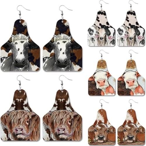 Milk Cow Printed Leather Dangle Drop Earrings for Women