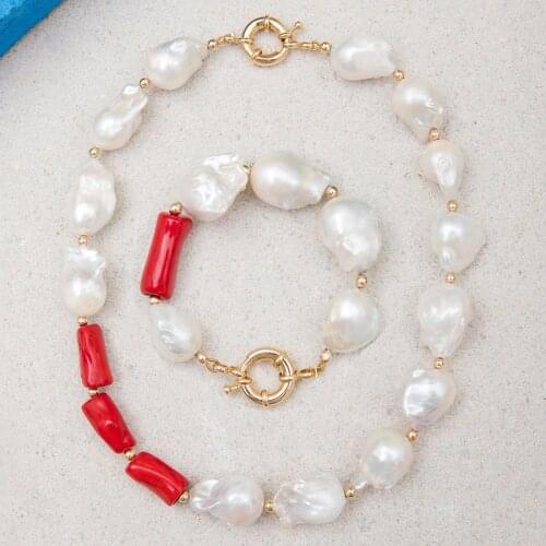 Vintage Choker Wholesale Accessories Wild Punk exquisite luxury big red Bamboo coral baroque pearl necklaces for women jewelry