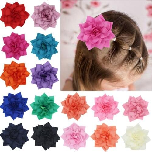 10 PCS/lot 8 CM Chiffon Flower Hair Clips DIY Handmade Sharp Corner Lotus Hairpins Decor for Girls Toddler Clothing Accessories