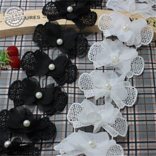 40 Piece /lot 6.5cm diy handmade accessories white black pearl multi-layer lace trim beading collar cuff small decoration fabric