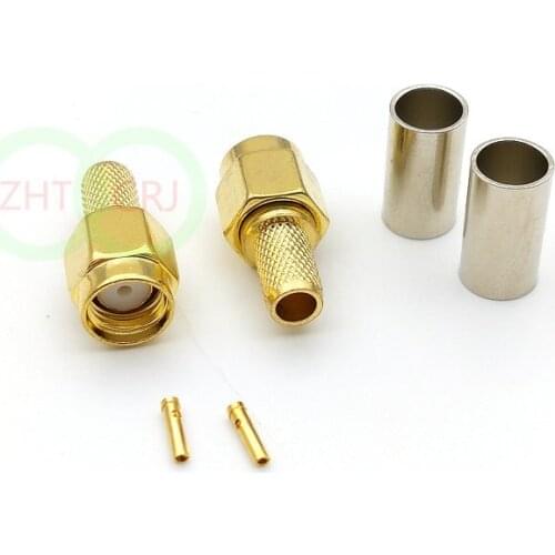 1000pcs Gold plated RP-SMA male plug jack crimp for RG58 RG142 LMR195 RF connector