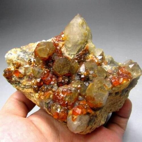 520g Spessartine Garnet+Smoky Quartz - crystals and stones healing Mineral specimen Home Decor feng shui decoration