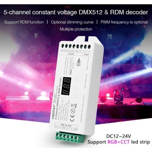 5CH DMX512 Decoder Support RDM Function CV LED Controller 12V 24V Compatible with Master 2.4G RF Control For RGB+CCT Led Strip