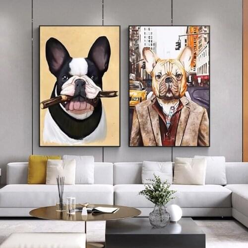 Abstract Cute Stylish Bulldog Posters and Prints Canvas Paintings Wall Art Pictures for Living Room Decor No Frame