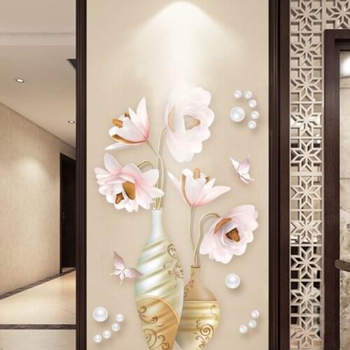 Butterflies Floral Wall Stickers Self Adhesive Vinyl Decals Bedroom Living Room Decorative Flower Vase Decal DIY Home Wall Decor