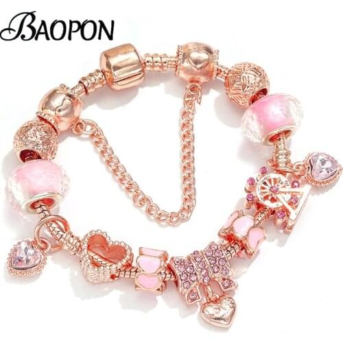 BAOPON Zircon Love Key Beads Charm Bracelets Femme 2020 New Heart Dangle Bracelet Bangle For Women Couple Fashion Jewelry