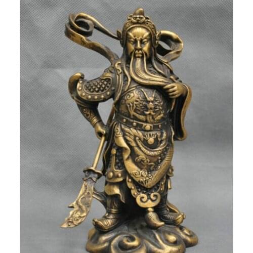 FREE SHIPPING 8'' China Dragon Sword Warrior Guan Gong Yu Bronze Statue R0712