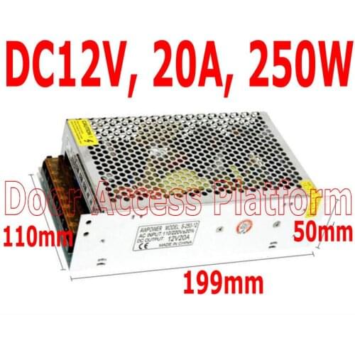 DC12V,20A Output 250W Office Controllers POWER SUPPLY With Voltage Input AC110-220V FOR DOOR CONTROL Panel SYSTEM Metal case