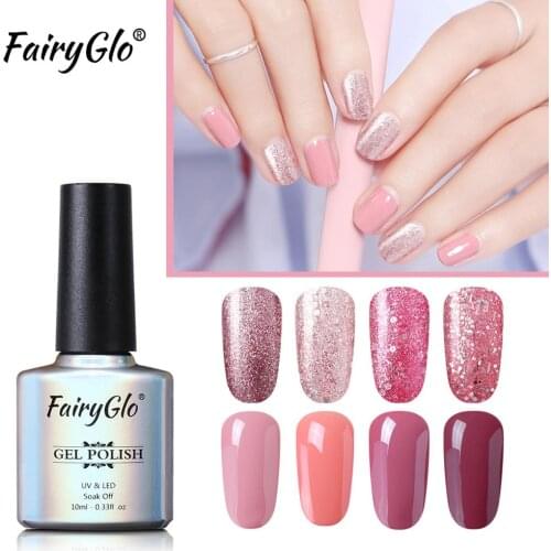 FairyGlo 10ml Rose Gold Sequins Gel Nail Polish Nail Art Soak off Shining Glitter Nude Color Gel Varnish Nail Art Gel Polish
