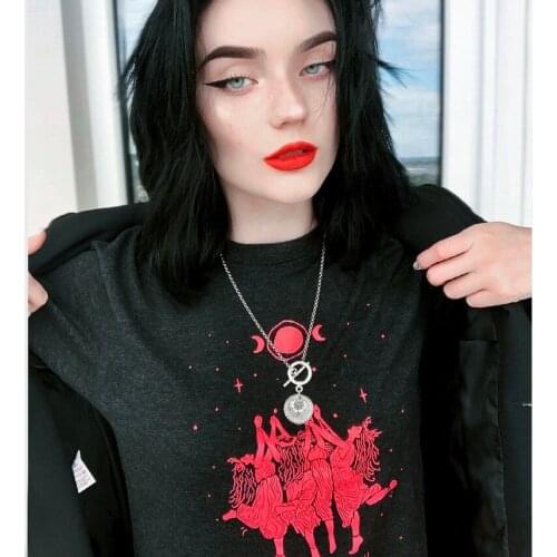 Gathering of witches gothic T-shirt women 100% Cotton funny street style hipster casual graphic Fashion unisex tee top tshirt