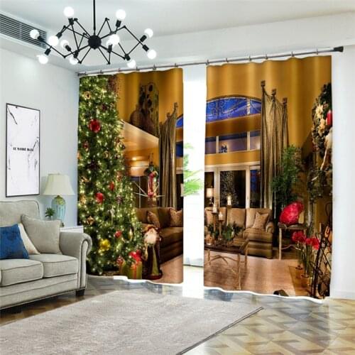 Customized size 3D Window Curtains blackout Christmas tree Print Living Room Home Decor Carpet Drapes Cotinas Rideaux