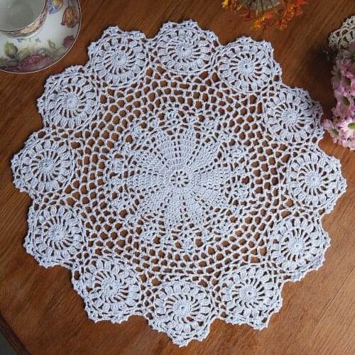 JX-LCLYL 37cm Round Pure Cotton Handmade Crochet Lace Doily Placemat Flower Coaster Mat