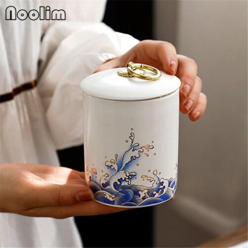 Ceramic Tea Caddy Small Seasoning Bottle with Lid Portable Sealed Cans Porcelain Spice Jar Candy Storage Tank Food Container