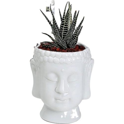 Ceramic Buddha Head Succulents Tiny Flower Plant Containers Decor Modern White Porcelain Buddha Statue Ornaments Glossy