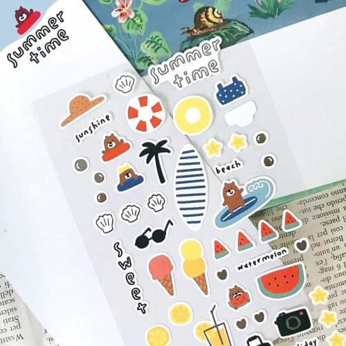 Summer Time Korea Stickers Cute Bear Collage Material Scrapbooking Accessories Journal Diary Sticker Phone Stationery Decoration