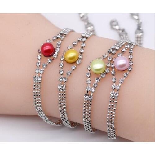 Beautiful pearl bracelets colorful braclet sliver bracelet rainbow colors freshwater pearls wholesale price N75