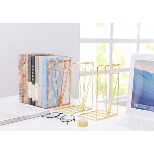 2PCS/Pair Creative Diamond Shaped Metal Bookends Book Support Stand Desk Organizer Storage Book Holder Shelf