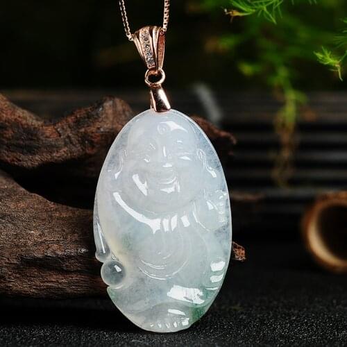 Ice ice white waxy Piaohua green jade Buddha Pendant Burma Jade Buddha pendant jade pendant a smiley 5230