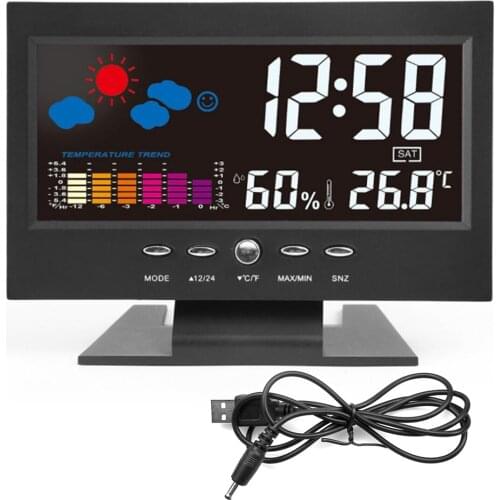 Multi-Function Digital Alarm Clock Temperature Humidity Monitor Weather Forecast Clock Large Screen Perpetual Calendar Clock