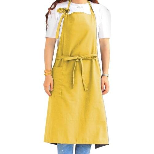 Fashion Unisex Solid Color Front Lace Up Pocket Home Kitchen Cafe Cooking Apron Household Cleaning Tools