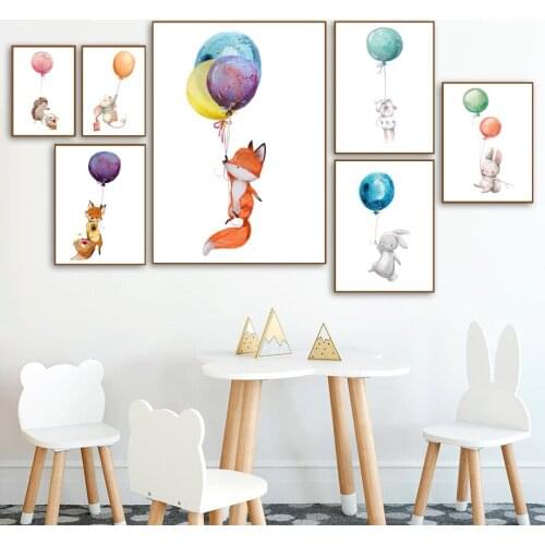 Cartoon Fox Rabbit Hedgehog Wall Art Canvas Painting Nordic Posters And Prints Cute Animals Wall Pictures For Kids Room Decor
