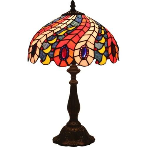 Tiffany Table Lamp Peacock Tail Hotel Villa Living Room Bedroom Bedside Restaurant Bar Cafe Art Deco Lamp E27 AC110V 220V