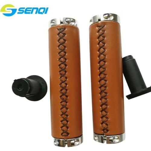 New Arrival High Quality Brown Colour Shock Absorption Decoration Classic Bike Grips PU Leather Handlebars Grips BZT003
