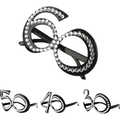 30th 40th 50th 60th Funny Glitter Diamante Birthday Party Glasses Novelty Plastic Frame Eyewear Accessories