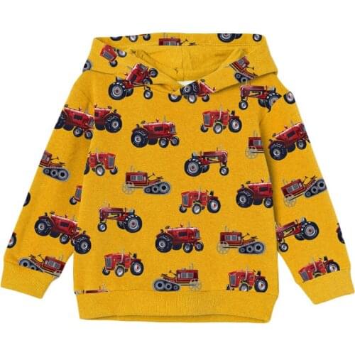 Baby Girl Clothes Toddler 2021 New Autumn Cotton Car Print Sweatshirt Yellow Hooded Sweater for Kids 2-7 Years