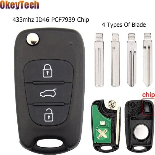 OkeyTech Remote Car Key For Hyundai I20 I30 IX35 I35 Accent Kia Picanto Sportage K5 3 Buttons 433mhz ID46 PCF7939 Chip Fob Blank