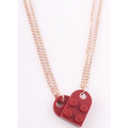 2Pcs Cute Love Heart Brick Rose Gold Pendant Couple Necklace Friendship Made Women Men Punk Necklace Valentines Gift