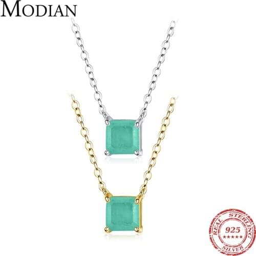 Modian Real 925 Sterling Silver Classic Charm Tourmaline Chain Necklace For Women Wedding Jewelry With Box Pendant Neckalces