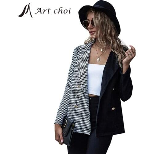 Women Tweed Plaid Blazers Jackets Fashion Autumn Work Office Lady Suit Slim Double Breasted Business Vintage Female Coat Talever