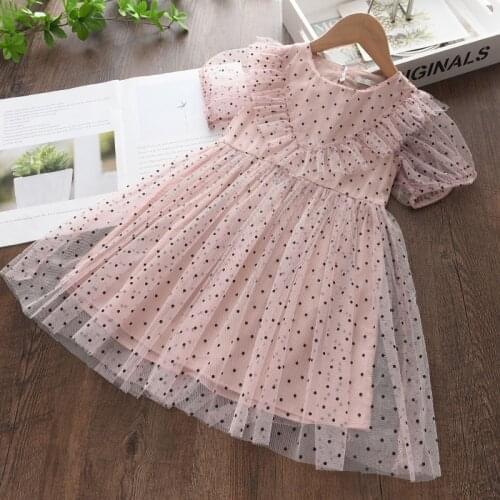 Menoea Baby Girls Polka Dot Mesh Dresses 2021 Summer Kids Princess Dress Outfits Children Casual Clothes Sweet Vestidos 3-7Yrs