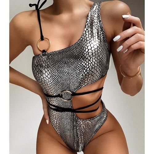 Bandage snake print women swimsuit one piece monokini Brazilian sexy bikini mujer bathers High cut swimwear woman 2020 biquinis