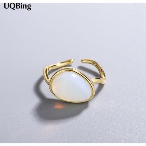 Geometric Gold Color Opal Stone Open Adjustable Rings Wholesale Fine Jewelry Gifts