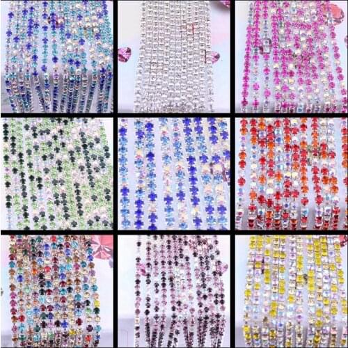 SS6 Crystal Colored Rhinestones Chain Trim Rhinestones Appliques for Clothes Sew on Silvery Rhinestones Stone Sewing Accessories