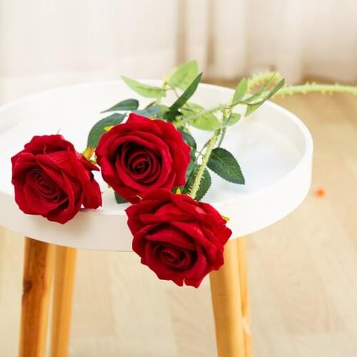Wedding Decorative Good Quality Material Lint Artificial Red Roses Flowers Wedding Party Decoration