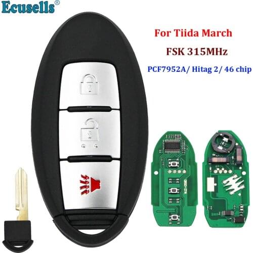 3 Button Smart Remote Key Fob FSK315MHz PCF7952A / HITAG 2 / 46 CHIP for Nissan Tiida March