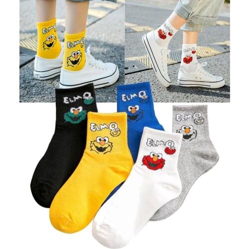Street Fashion Sock ELMO and COOKIE MONSTER Socks Cartoon Printed Sport Middle tube Socks Daily Wear Accessories All-match