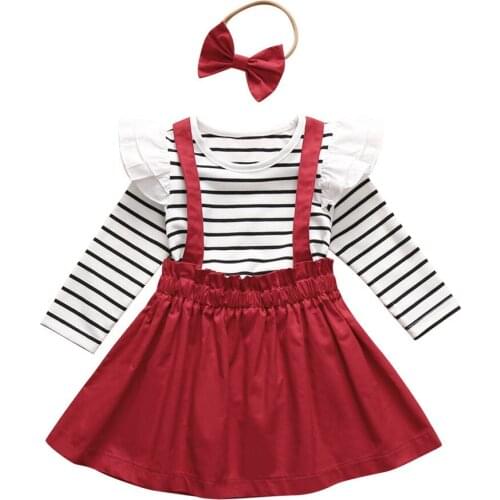 2021 Spring Kids Clothes Girls Outfits Suit Long Sleeve Shirt+Strap Skirt+Headband 3 Pieces Set Fall Girls Clothes