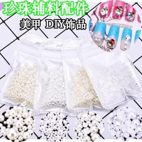 20-1200 pcs 2 colors 4 type Nail Art Jewelry Round Semicircle Flat Bottom Size Mixed Pearl DIY Accessories nail art with pearls