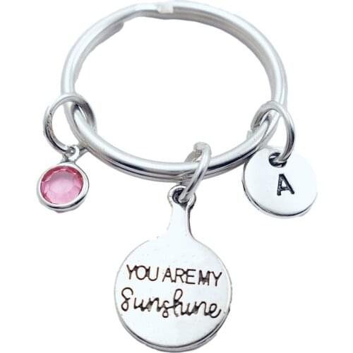 You Are My Sunshine Keychains Creative Initial Letter Monogram Birthstone Keyrings Fashion Jewelry Women Gifts Pendants