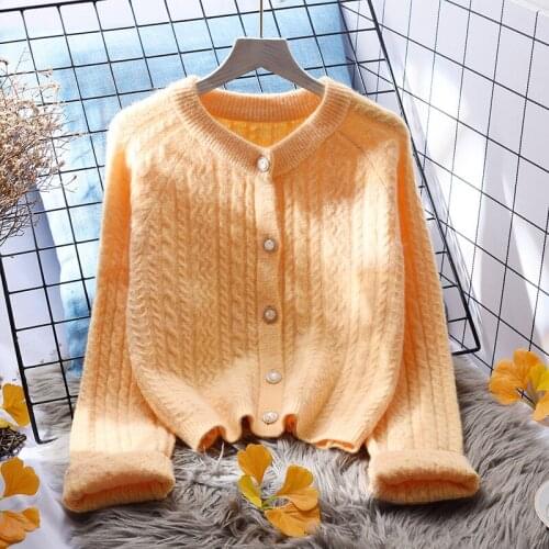 Orange Sweater Womens Short Loose 2021 New Spring And Autumn Versatile Long Sleeve Knitted Cardigan